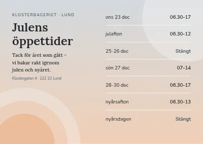 Julöppettider — bageri