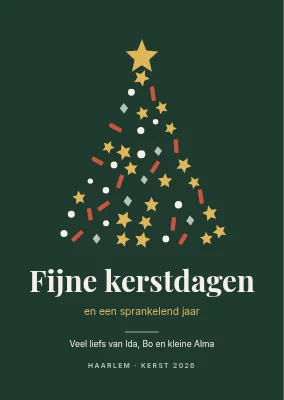 Kerstkaart — confetti-kerstboom