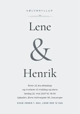 Sølvbryllup — minimalistisk invitasjon
