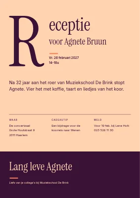 Afscheidsreceptie pensioen — reusachtige initiaal
