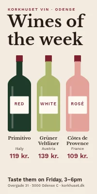 Door poster for a wine shop — three wines of the week