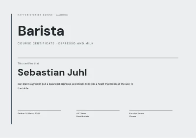 Course certificate — barista