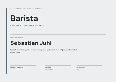 Kursbevis — barista