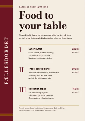 Catering — menus for parties
