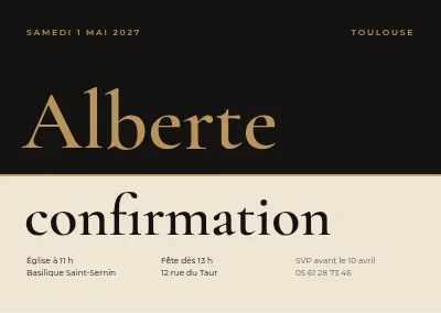 Confirmation — carte divisée noir et or