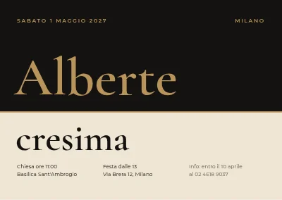 Cresima — biglietto diviso nero e oro