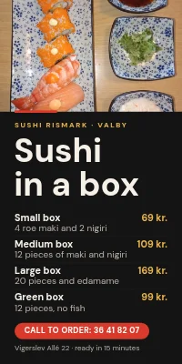 Door poster for a sushi bar — sushi boxes to go