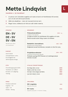 Översättar-CV — ordboksartikel