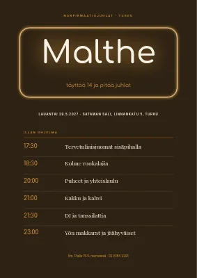 Ei-rippijuhla — neonkyltti ja iltaohjelma