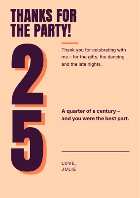 25th birthday — thank-you card with a giant 25