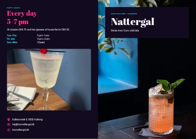 Cocktail bar drinks menu