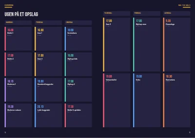 Side 12–13 af Sæsonprogram for danseskole – 16 sider