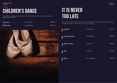 Pages 10–11 of Season programme for a dance school – 16 pages