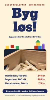 Dørplakat til legetøjsbutik — byggeklodser til alle aldre