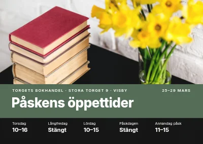 Påskens öppettider — Torgets Bokhandel i Visby