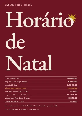 Horário festivo — serifa grande em bordô
