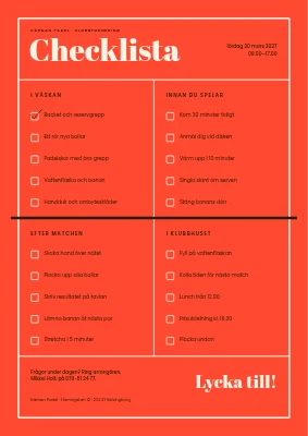 Checklista — padelklubb