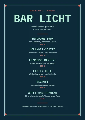 Cocktailbar — Getränkekarte im Doppelrahmen
