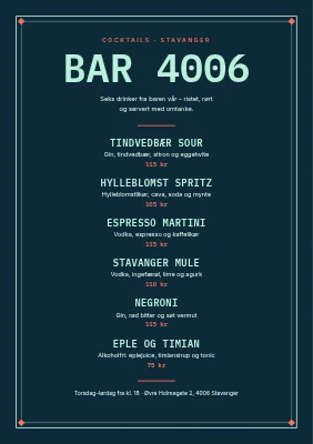 Cocktailbar — drinkkart i dobbel ramme