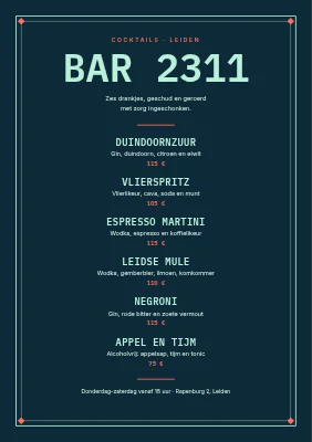 Cocktailbar — drankkaart in een dubbele lijst