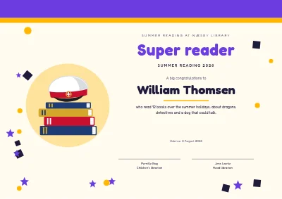 Reading certificate — summer reading