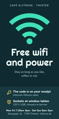 Door poster for a café — free wifi and charging