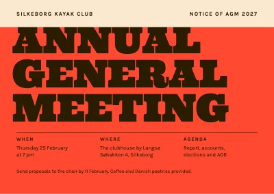 General meeting — giant word on tomato red