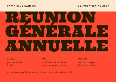 Assemblée générale — mot géant sur rouge tomate