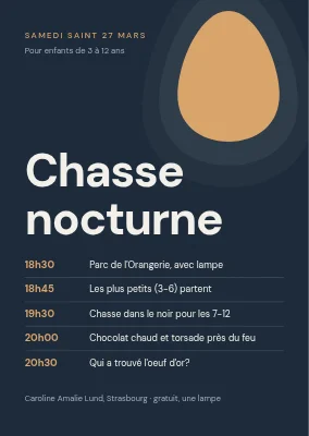 Chasse aux œufs après la tombée de la nuit — programme