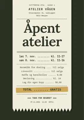 Åpent atelier — kvittering