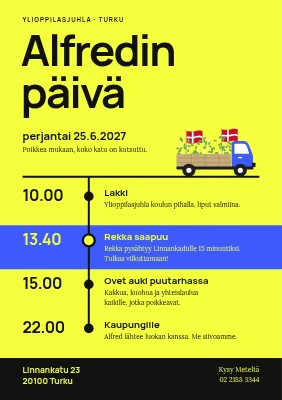 Valmistujaisjuhla — päivän aikajana
