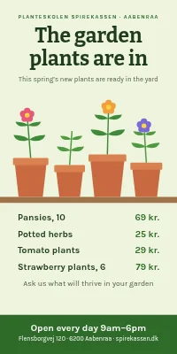 Door poster for a garden centre — spring plants are in