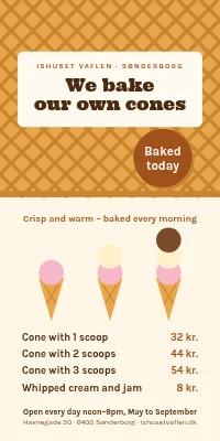 Door poster for an ice cream bar — homemade waffle cones