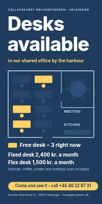 Door poster for a shared office — desks available