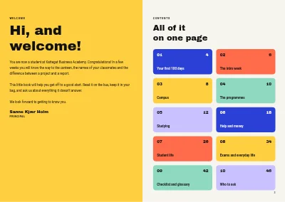 Pages 2–3 of Welcome guide for a business academy – 48 pages