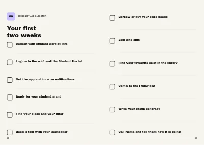 Pages 42–43 of Welcome guide for a business academy – 48 pages