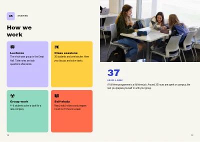 Pages 12–13 of Welcome guide for a business academy – 48 pages