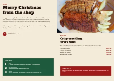 Pages 2–3 of Christmas order catalogue for a butcher – 12 pages
