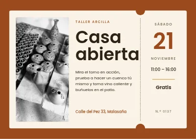 Estudio abierto — entrada para taller de cerámica