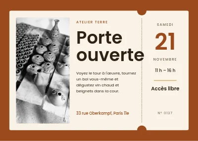 Atelier ouvert — billet pour l'atelier de céramique