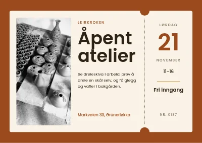 Åpent atelier — billett til keramikkverksted