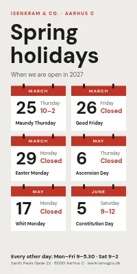 Door poster for a shop — opening hours on the spring holidays