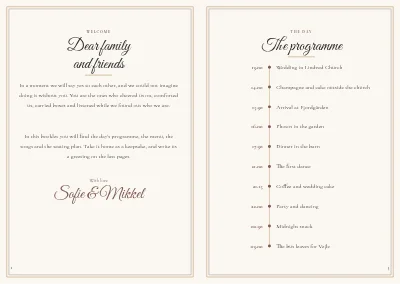 Pages 2–3 of Wedding programme with songs and seating plan – 24 pages