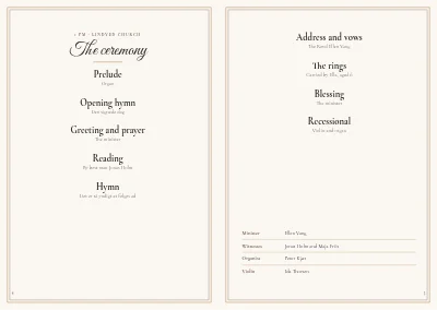 Pages 4–5 of Wedding programme with songs and seating plan – 24 pages