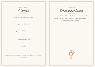 Pages 14–15 of Wedding programme with songs and seating plan – 24 pages