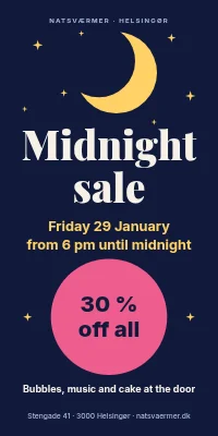 Door poster for a clothes shop — midnight sale