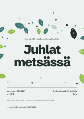 Ei-rippijuhla — juhlat metsässä lehtikonfetilla