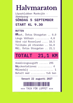 Halvmaraton som ett kvitto — affisch