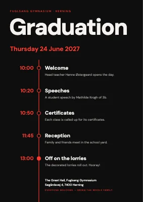 Graduation — the day on a red timeline