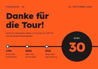 30. Geburtstag — Dankeskarte mit Lebenslinie